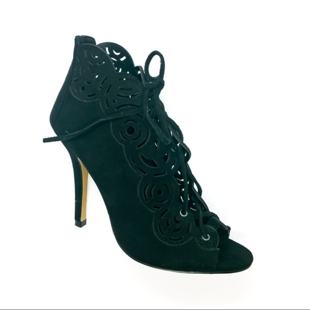 Chelsea & Zoe Stiletto Booties Black Open Toe